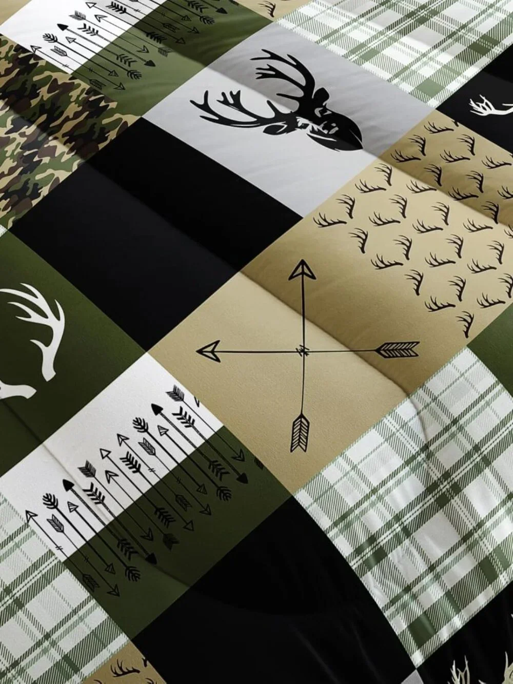 Hunting Camo Comforter Sets Queen Size，Bedding Sets for Kids,Arrows and Deers Co